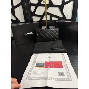 Chanel Cambon Ligne Black Quilted CC Long Wallet Pink Interior Auth